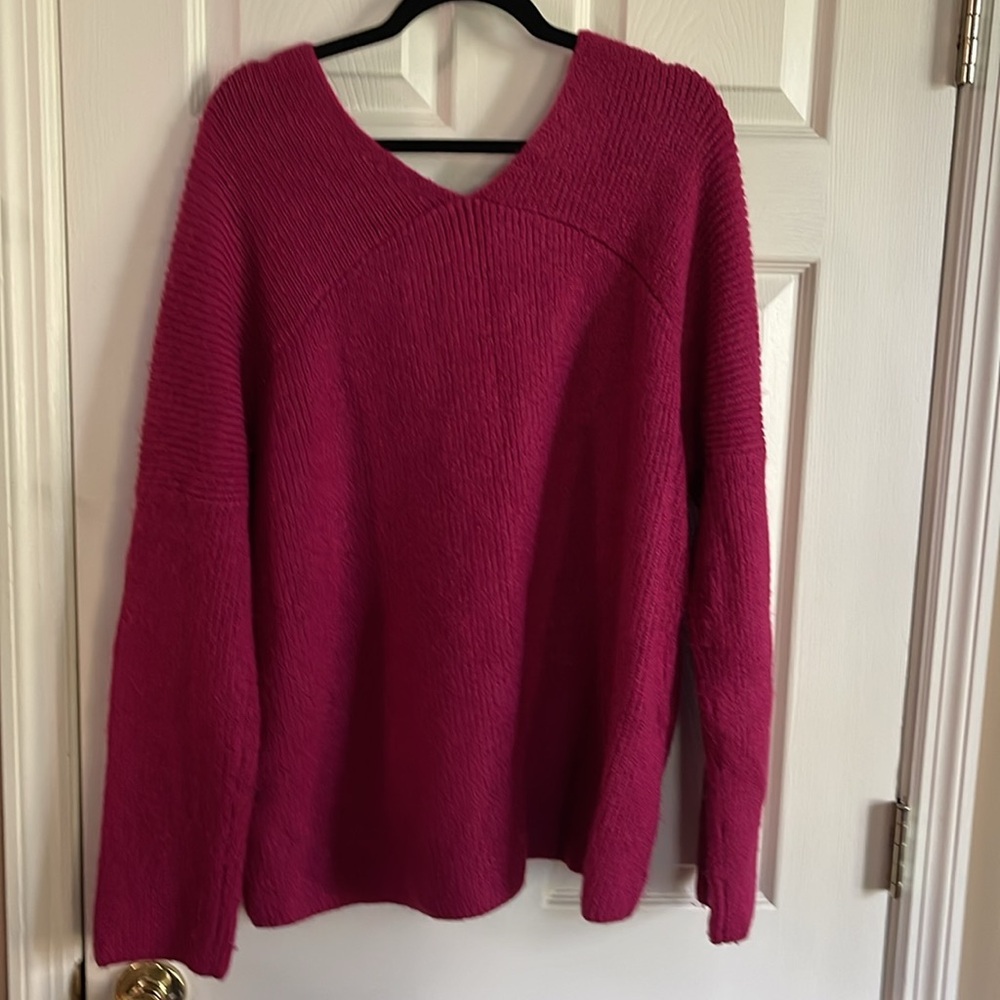 Ann Taylor Raspberry V-Neck Sweater - Picture 4 of 8